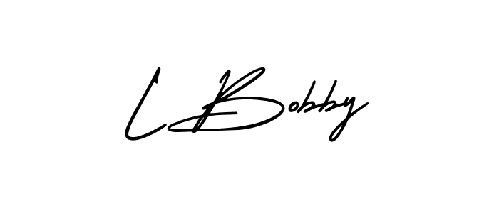 The best way (AmerikaSignatureDemo-Regular) to make a short signature is to pick only two or three words in your name. The name L Bobby include a total of six letters. For converting this name. L Bobby signature style 3 images and pictures png