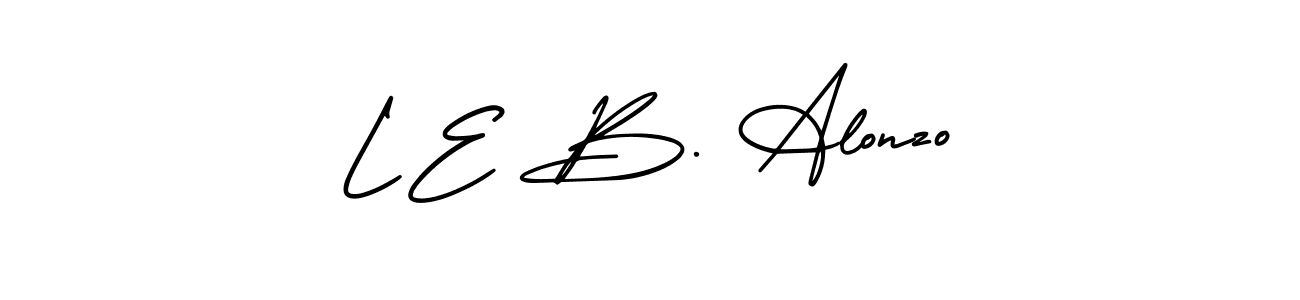 Use a signature maker to create a handwritten signature online. With this signature software, you can design (AmerikaSignatureDemo-Regular) your own signature for name L E B. Alonzo. L E B. Alonzo signature style 3 images and pictures png