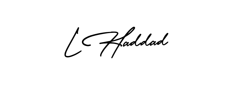 You should practise on your own different ways (AmerikaSignatureDemo-Regular) to write your name (L Haddad) in signature. don't let someone else do it for you. L Haddad signature style 3 images and pictures png