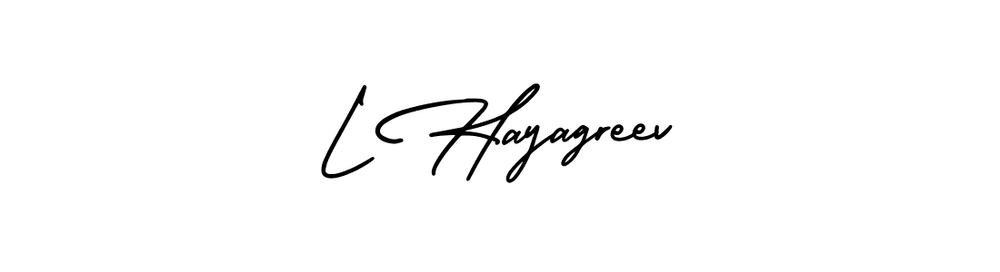 How to make L Hayagreev name signature. Use AmerikaSignatureDemo-Regular style for creating short signs online. This is the latest handwritten sign. L Hayagreev signature style 3 images and pictures png