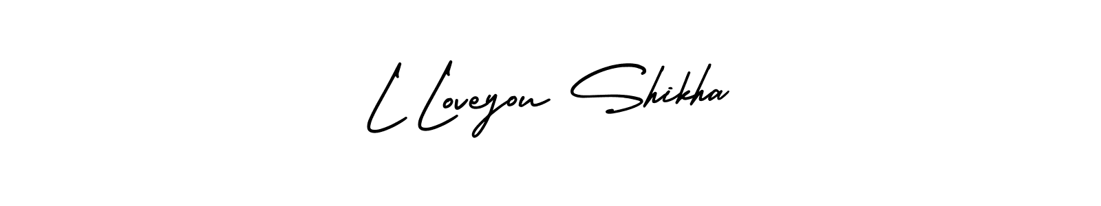 You should practise on your own different ways (AmerikaSignatureDemo-Regular) to write your name (L Loveyou Shikha) in signature. don't let someone else do it for you. L Loveyou Shikha signature style 3 images and pictures png