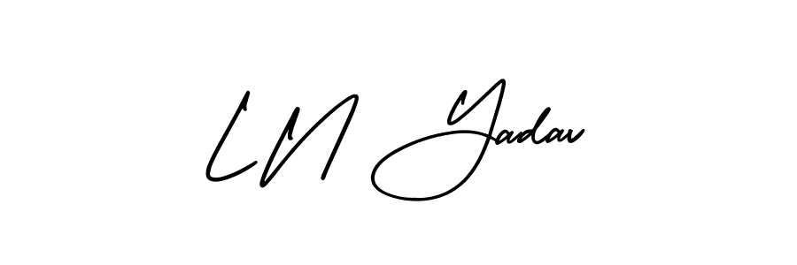 You should practise on your own different ways (AmerikaSignatureDemo-Regular) to write your name (L N Yadav) in signature. don't let someone else do it for you. L N Yadav signature style 3 images and pictures png