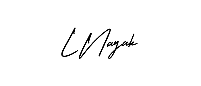 The best way (AmerikaSignatureDemo-Regular) to make a short signature is to pick only two or three words in your name. The name L Nayak include a total of six letters. For converting this name. L Nayak signature style 3 images and pictures png