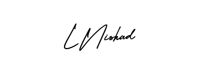 AmerikaSignatureDemo-Regular is a professional signature style that is perfect for those who want to add a touch of class to their signature. It is also a great choice for those who want to make their signature more unique. Get L Nishad name to fancy signature for free. L Nishad signature style 3 images and pictures png