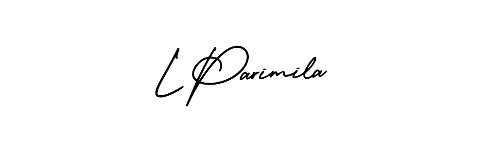 You should practise on your own different ways (AmerikaSignatureDemo-Regular) to write your name (L Parimila) in signature. don't let someone else do it for you. L Parimila signature style 3 images and pictures png