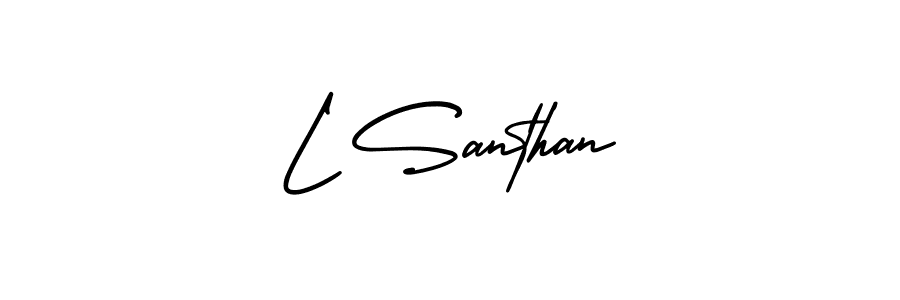 You should practise on your own different ways (AmerikaSignatureDemo-Regular) to write your name (L Santhan) in signature. don't let someone else do it for you. L Santhan signature style 3 images and pictures png