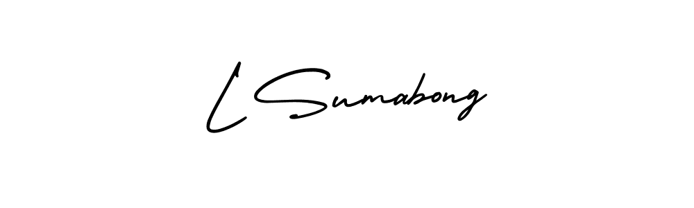 How to make L Sumabong name signature. Use AmerikaSignatureDemo-Regular style for creating short signs online. This is the latest handwritten sign. L Sumabong signature style 3 images and pictures png