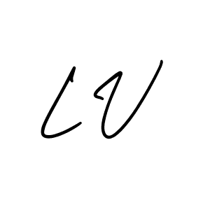 You should practise on your own different ways (AmerikaSignatureDemo-Regular) to write your name (L V) in signature. don't let someone else do it for you. L V signature style 3 images and pictures png