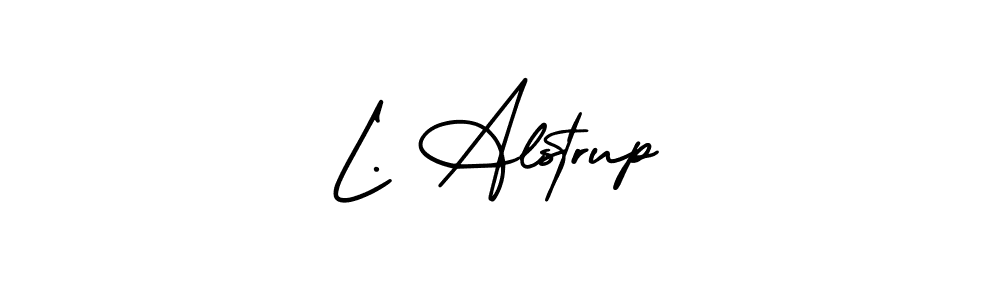 The best way (AmerikaSignatureDemo-Regular) to make a short signature is to pick only two or three words in your name. The name L. Alstrup include a total of six letters. For converting this name. L. Alstrup signature style 3 images and pictures png