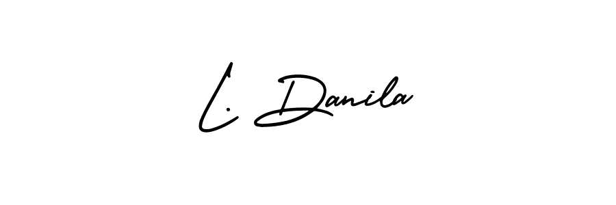 Use a signature maker to create a handwritten signature online. With this signature software, you can design (AmerikaSignatureDemo-Regular) your own signature for name L. Danila. L. Danila signature style 3 images and pictures png