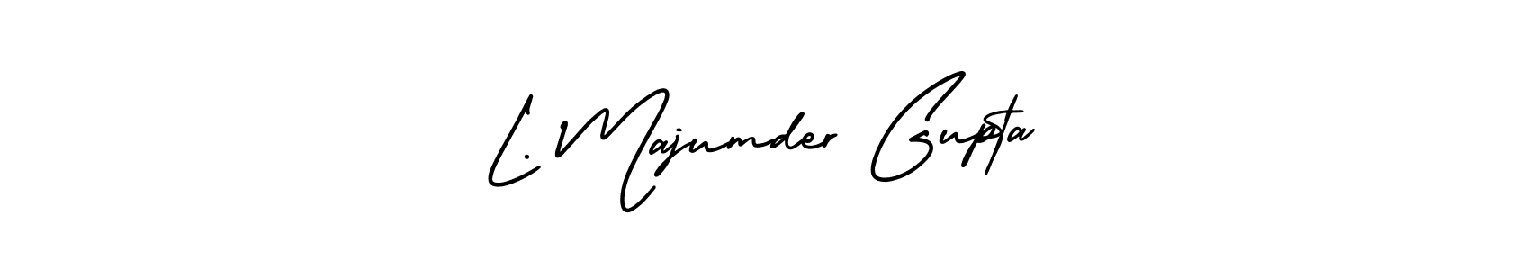 You should practise on your own different ways (AmerikaSignatureDemo-Regular) to write your name (L. Majumder Gupta) in signature. don't let someone else do it for you. L. Majumder Gupta signature style 3 images and pictures png