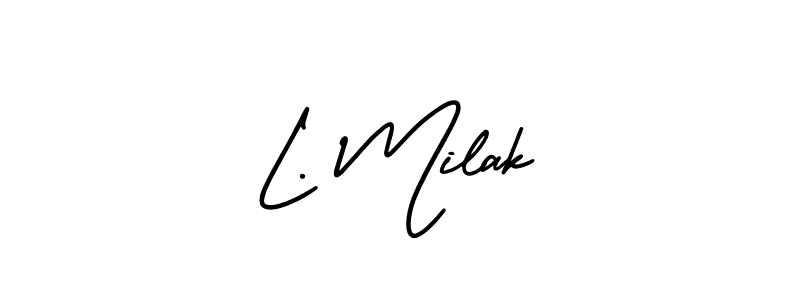 if you are searching for the best signature style for your name L. Milak. so please give up your signature search. here we have designed multiple signature styles  using AmerikaSignatureDemo-Regular. L. Milak signature style 3 images and pictures png