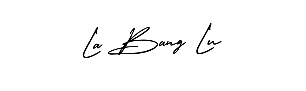 This is the best signature style for the La Bang Lu name. Also you like these signature font (AmerikaSignatureDemo-Regular). Mix name signature. La Bang Lu signature style 3 images and pictures png