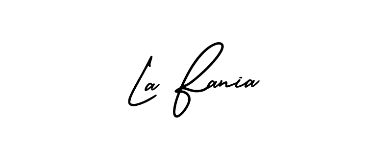 Use a signature maker to create a handwritten signature online. With this signature software, you can design (AmerikaSignatureDemo-Regular) your own signature for name La Fania. La Fania signature style 3 images and pictures png