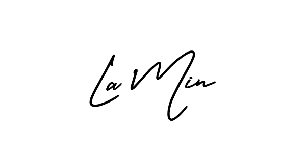 How to make La Min name signature. Use AmerikaSignatureDemo-Regular style for creating short signs online. This is the latest handwritten sign. La Min signature style 3 images and pictures png