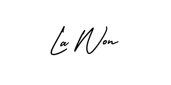 Design your own signature with our free online signature maker. With this signature software, you can create a handwritten (AmerikaSignatureDemo-Regular) signature for name La Won. La Won signature style 3 images and pictures png