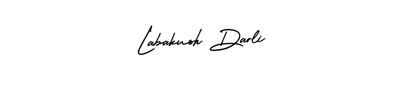 You should practise on your own different ways (AmerikaSignatureDemo-Regular) to write your name (Labakush Darli) in signature. don't let someone else do it for you. Labakush Darli signature style 3 images and pictures png