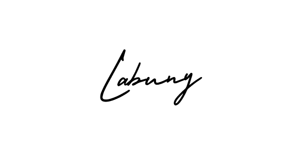 You should practise on your own different ways (AmerikaSignatureDemo-Regular) to write your name (Labuny) in signature. don't let someone else do it for you. Labuny signature style 3 images and pictures png