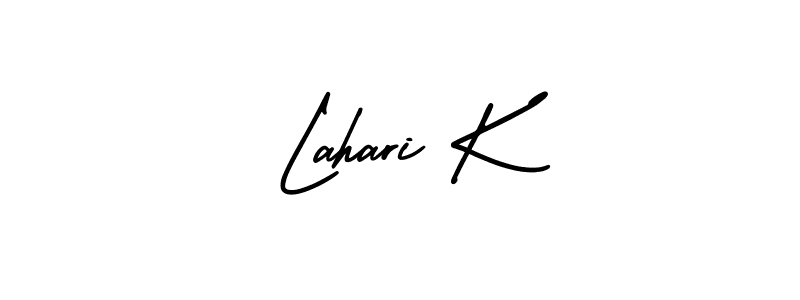 The best way (AmerikaSignatureDemo-Regular) to make a short signature is to pick only two or three words in your name. The name Lahari K include a total of six letters. For converting this name. Lahari K signature style 3 images and pictures png