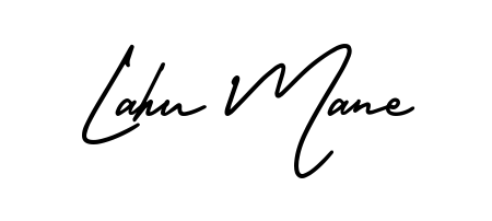 A sleek calligraphic signature for name Lahu Mane utilizing AmerikaSignatureDemo-Regular styling. Great for adding personal signatures to photos and art. Lahu Mane signature style 3 images and pictures png