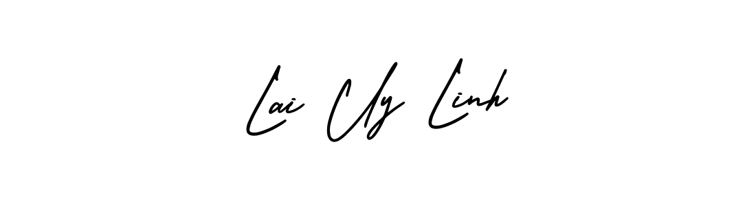 You should practise on your own different ways (AmerikaSignatureDemo-Regular) to write your name (Lai Uy Linh) in signature. don't let someone else do it for you. Lai Uy Linh signature style 3 images and pictures png