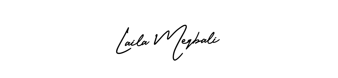 You should practise on your own different ways (AmerikaSignatureDemo-Regular) to write your name (Laila Meqbali) in signature. don't let someone else do it for you. Laila Meqbali signature style 3 images and pictures png