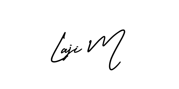 You should practise on your own different ways (AmerikaSignatureDemo-Regular) to write your name (Laji M) in signature. don't let someone else do it for you. Laji M signature style 3 images and pictures png