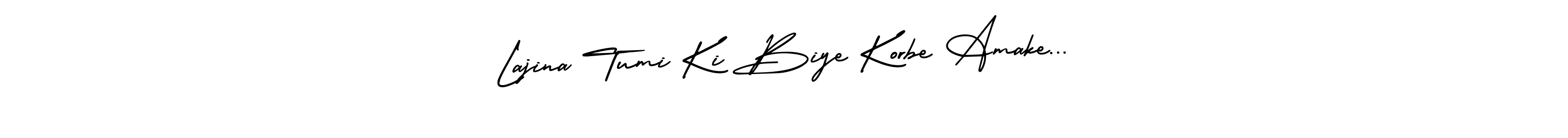 The best way (AmerikaSignatureDemo-Regular) to make a short signature is to pick only two or three words in your name. The name Lajina Tumi Ki Biye Korbe Amake... include a total of six letters. For converting this name. Lajina Tumi Ki Biye Korbe Amake... signature style 3 images and pictures png