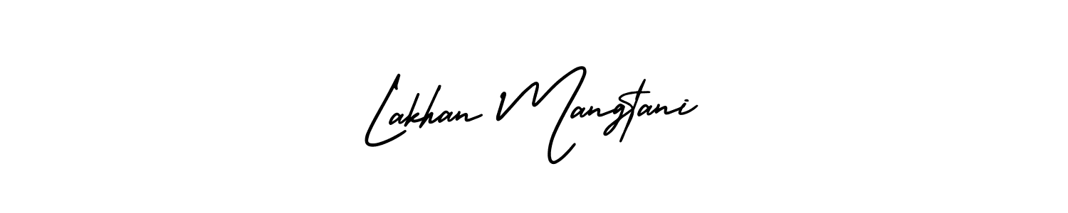 You should practise on your own different ways (AmerikaSignatureDemo-Regular) to write your name (Lakhan Mangtani) in signature. don't let someone else do it for you. Lakhan Mangtani signature style 3 images and pictures png