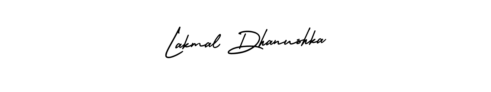 You should practise on your own different ways (AmerikaSignatureDemo-Regular) to write your name (Lakmal Dhanushka) in signature. don't let someone else do it for you. Lakmal Dhanushka signature style 3 images and pictures png