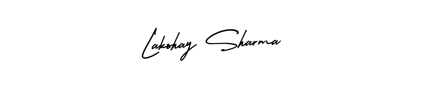 You should practise on your own different ways (AmerikaSignatureDemo-Regular) to write your name (Lakshay Sharma) in signature. don't let someone else do it for you. Lakshay Sharma signature style 3 images and pictures png