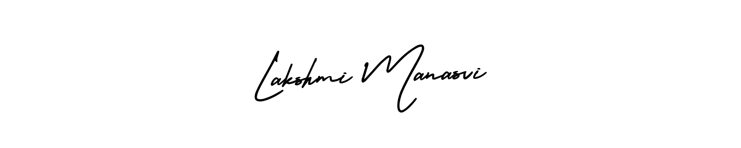 You should practise on your own different ways (AmerikaSignatureDemo-Regular) to write your name (Lakshmi Manasvi) in signature. don't let someone else do it for you. Lakshmi Manasvi signature style 3 images and pictures png