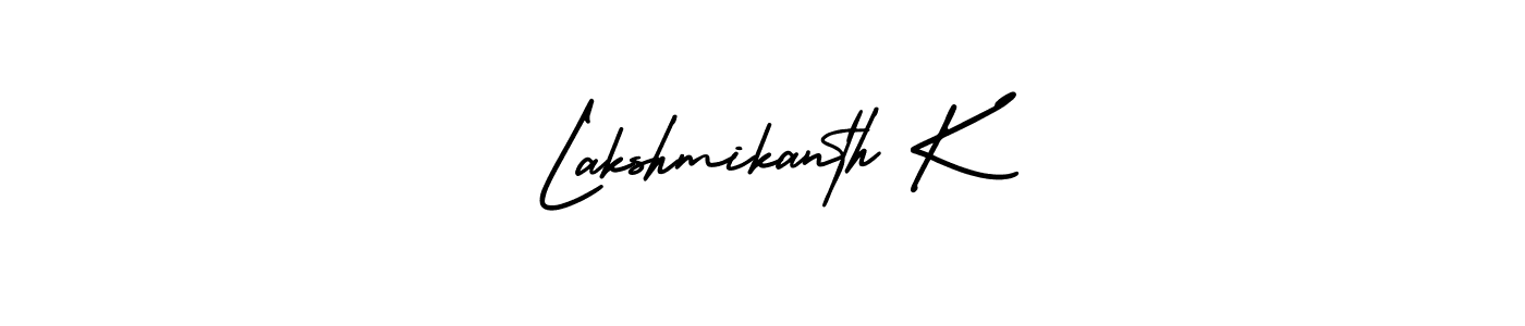 The best way (AmerikaSignatureDemo-Regular) to make a short signature is to pick only two or three words in your name. The name Lakshmikanth K include a total of six letters. For converting this name. Lakshmikanth K signature style 3 images and pictures png