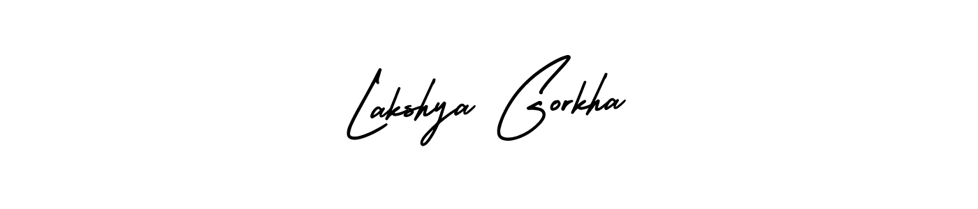 How to make Lakshya Gorkha name signature. Use AmerikaSignatureDemo-Regular style for creating short signs online. This is the latest handwritten sign. Lakshya Gorkha signature style 3 images and pictures png