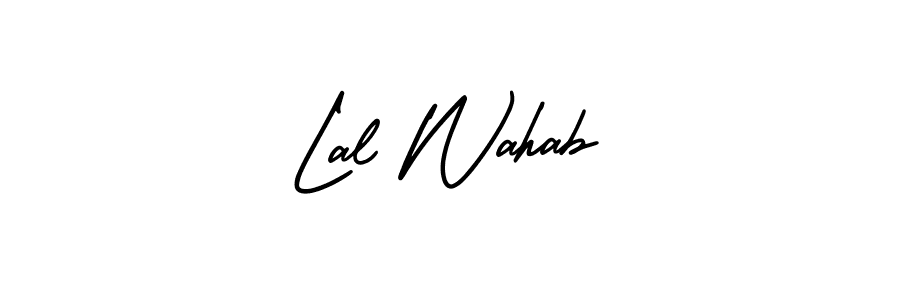 You should practise on your own different ways (AmerikaSignatureDemo-Regular) to write your name (Lal Wahab) in signature. don't let someone else do it for you. Lal Wahab signature style 3 images and pictures png