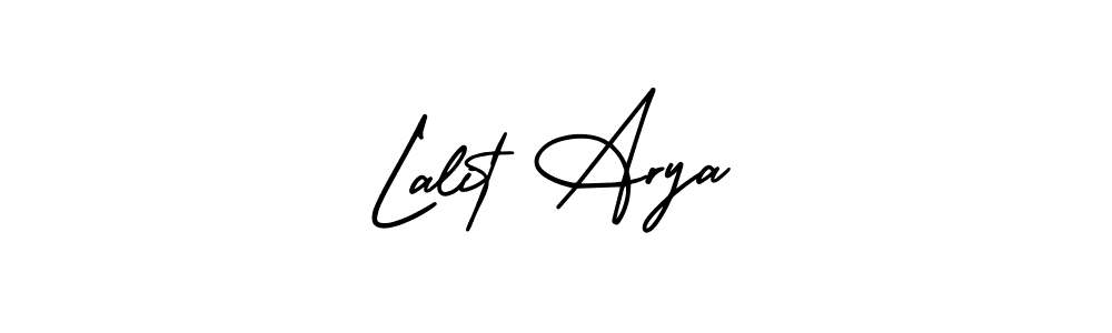 You should practise on your own different ways (AmerikaSignatureDemo-Regular) to write your name (Lalit Arya) in signature. don't let someone else do it for you. Lalit Arya signature style 3 images and pictures png