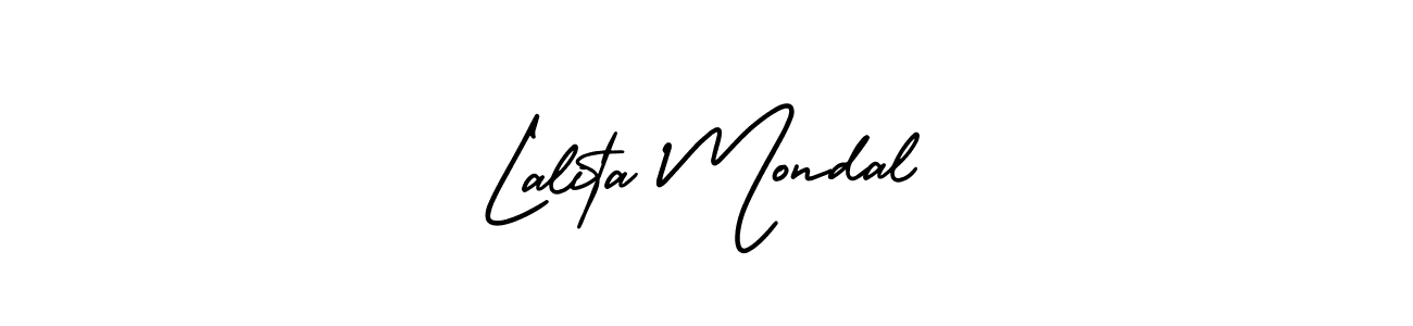 You should practise on your own different ways (AmerikaSignatureDemo-Regular) to write your name (Lalita Mondal) in signature. don't let someone else do it for you. Lalita Mondal signature style 3 images and pictures png
