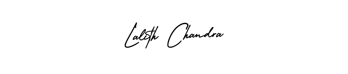 You should practise on your own different ways (AmerikaSignatureDemo-Regular) to write your name (Lalith Chandra) in signature. don't let someone else do it for you. Lalith Chandra signature style 3 images and pictures png