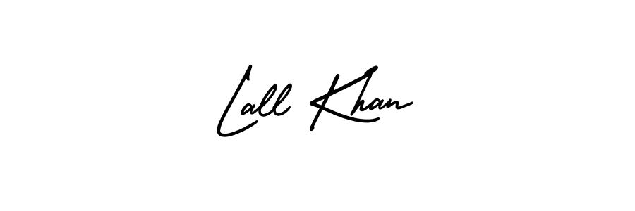 You should practise on your own different ways (AmerikaSignatureDemo-Regular) to write your name (Lall Khan) in signature. don't let someone else do it for you. Lall Khan signature style 3 images and pictures png