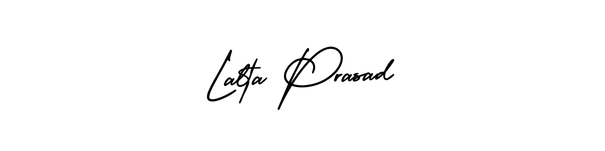 You should practise on your own different ways (AmerikaSignatureDemo-Regular) to write your name (Lalta Prasad) in signature. don't let someone else do it for you. Lalta Prasad signature style 3 images and pictures png