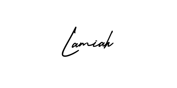 if you are searching for the best signature style for your name Lamiah. so please give up your signature search. here we have designed multiple signature styles  using AmerikaSignatureDemo-Regular. Lamiah signature style 3 images and pictures png