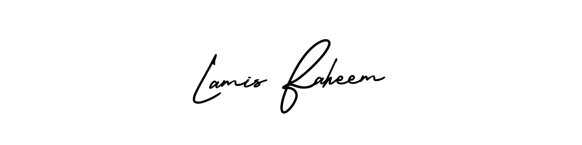 The best way (AmerikaSignatureDemo-Regular) to make a short signature is to pick only two or three words in your name. The name Lamis Faheem include a total of six letters. For converting this name. Lamis Faheem signature style 3 images and pictures png