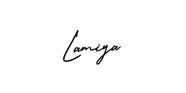 The best way (AmerikaSignatureDemo-Regular) to make a short signature is to pick only two or three words in your name. The name Lamiya include a total of six letters. For converting this name. Lamiya signature style 3 images and pictures png