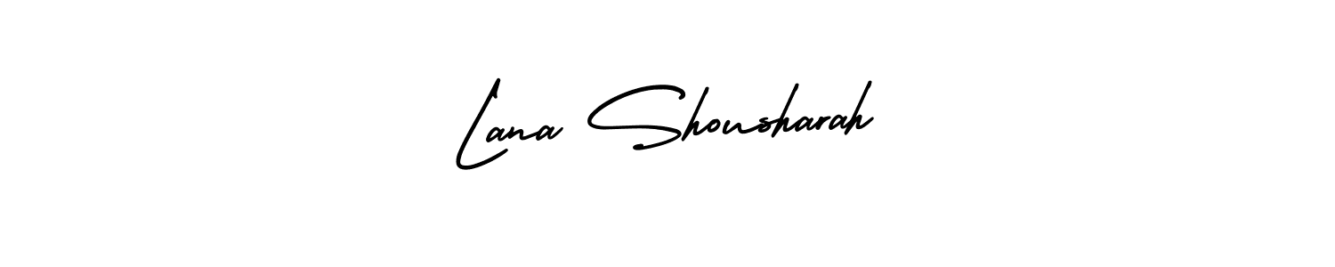 You should practise on your own different ways (AmerikaSignatureDemo-Regular) to write your name (Lana Shousharah) in signature. don't let someone else do it for you. Lana Shousharah signature style 3 images and pictures png