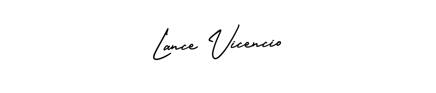 You should practise on your own different ways (AmerikaSignatureDemo-Regular) to write your name (Lance Vicencio) in signature. don't let someone else do it for you. Lance Vicencio signature style 3 images and pictures png