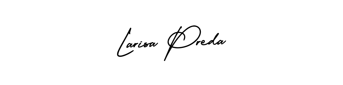 You should practise on your own different ways (AmerikaSignatureDemo-Regular) to write your name (Larisa Preda) in signature. don't let someone else do it for you. Larisa Preda signature style 3 images and pictures png