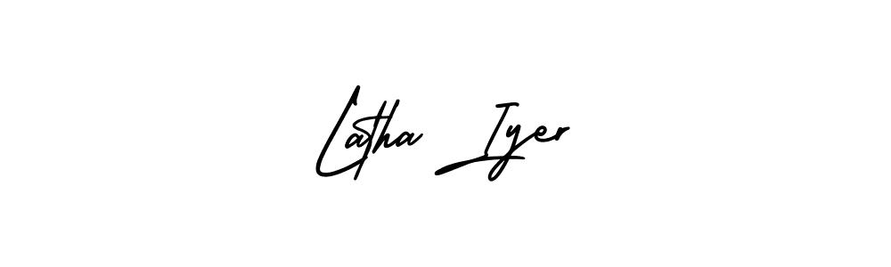 You should practise on your own different ways (AmerikaSignatureDemo-Regular) to write your name (Latha Iyer) in signature. don't let someone else do it for you. Latha Iyer signature style 3 images and pictures png