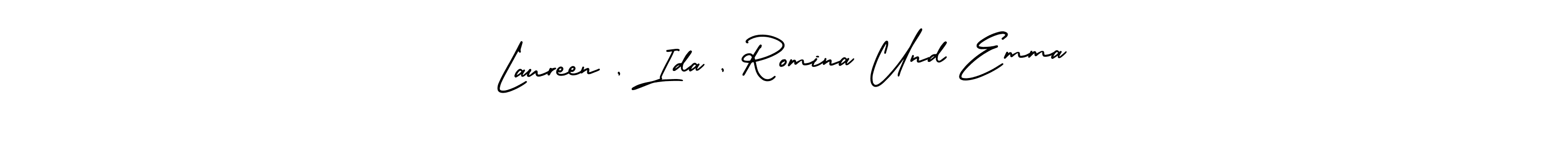 Create a beautiful signature design for name Laureen , Ida , Romina Und Emma. With this signature (AmerikaSignatureDemo-Regular) fonts, you can make a handwritten signature for free. Laureen , Ida , Romina Und Emma signature style 3 images and pictures png