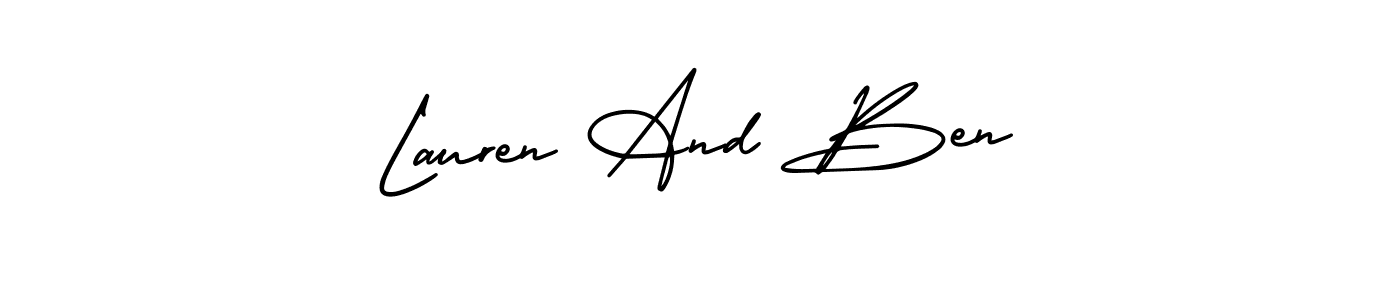 This is the best signature style for the Lauren And Ben name. Also you like these signature font (AmerikaSignatureDemo-Regular). Mix name signature. Lauren And Ben signature style 3 images and pictures png