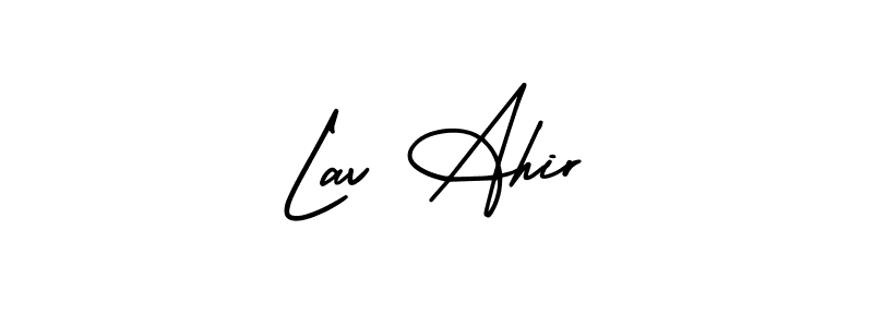 Similarly AmerikaSignatureDemo-Regular is the best handwritten signature design. Signature creator online .You can use it as an online autograph creator for name Lav Ahir. Lav Ahir signature style 3 images and pictures png